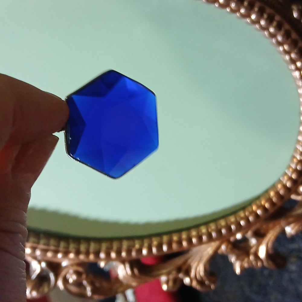 💫Blue Crystal Hexagon Star Pendant Silver Tone Necklace Elegant Magic💫